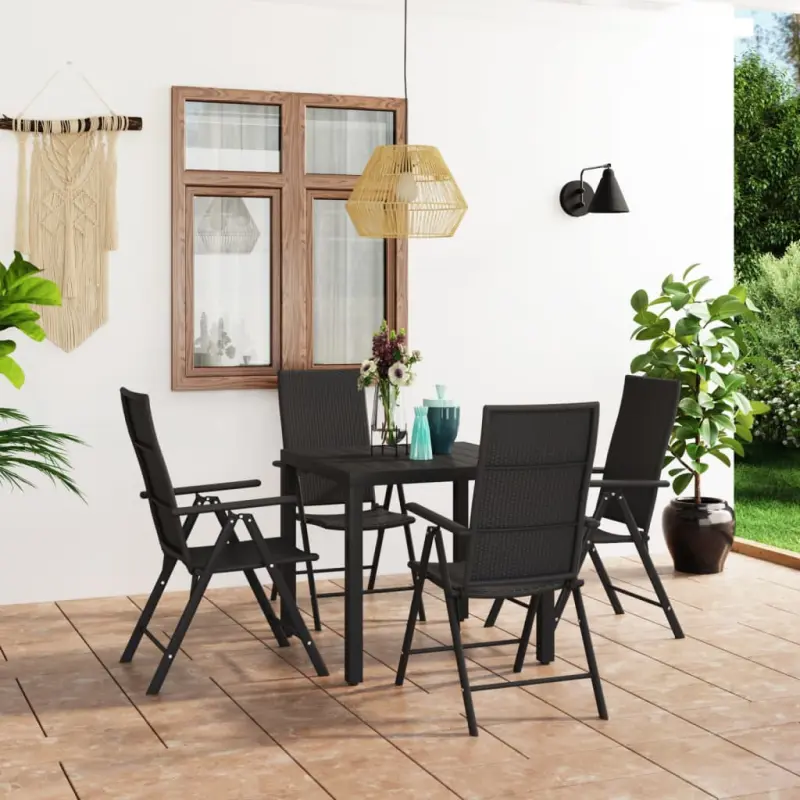 Meble ogrodowe 5-częściowe czarne z rattanu PE i aluminium stabilne