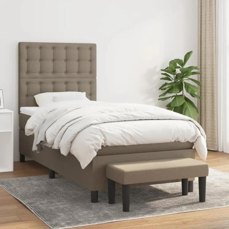 Łóżko kontynentalne z materacem, taupe, tkanina, 90x200 cm