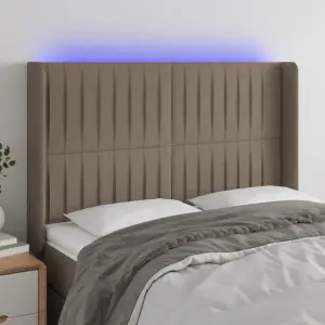 Zagłówek do łóżka z LED, taupe, 147x16x118/128 cm, tkanina