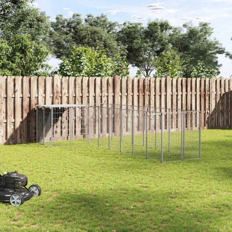Kojec dla psa, srebrny, 6,05 m², stalowy