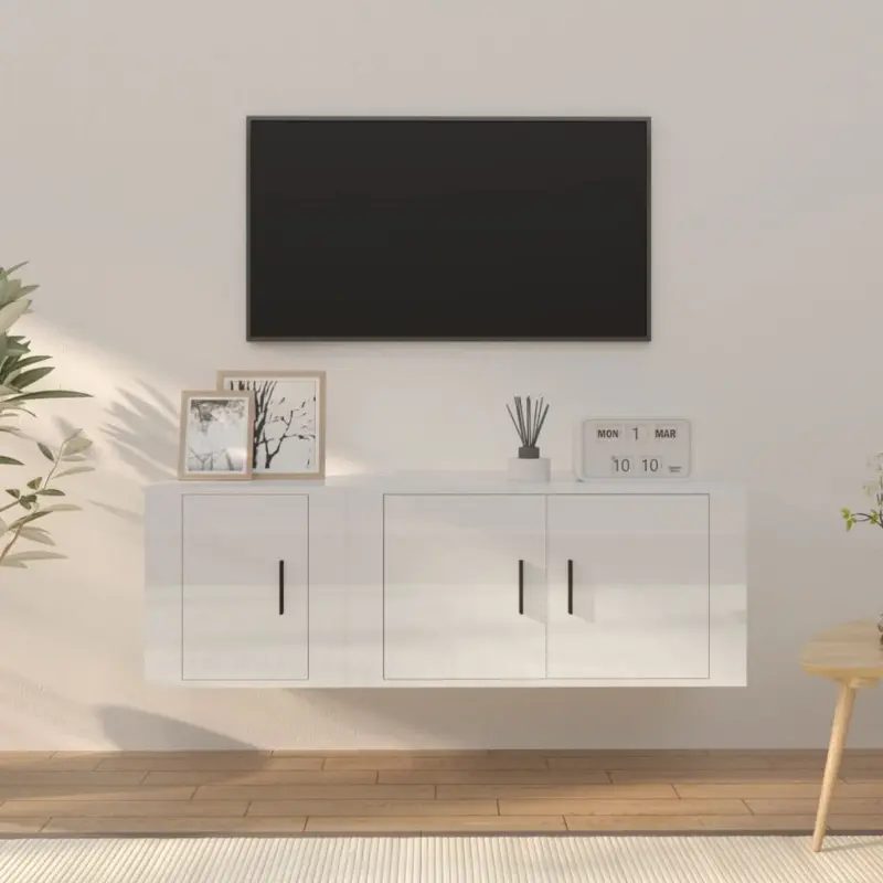 Zestaw 2 szafek TV, biały, połysk, materiał drewnopochodny
