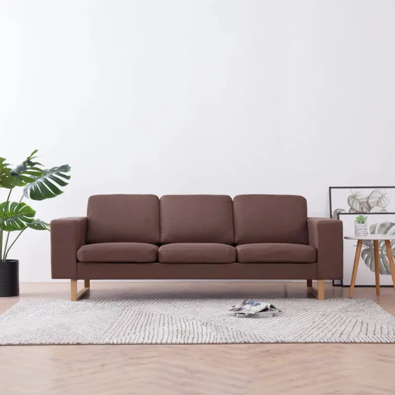 3-osobowa sofa tapicerowana tkaniną, brązowa