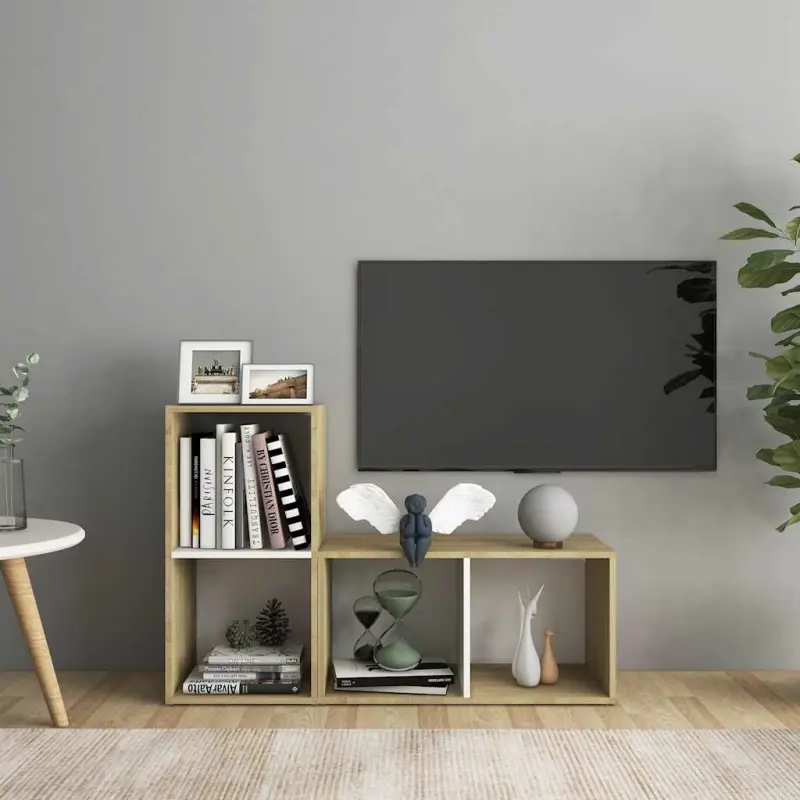 Szafki TV, 2 szt., biel i dąb sonoma, 72x35x36,5 cm, płyta