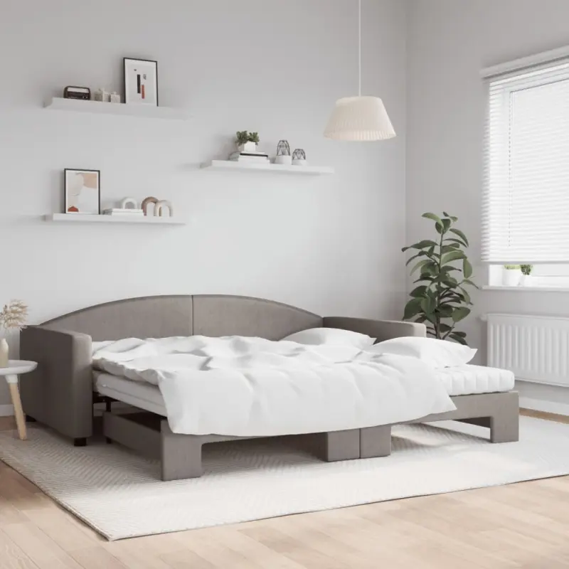 Sofa rozsuwana z materacami, kolor taupe, 100x200 cm, tkanina