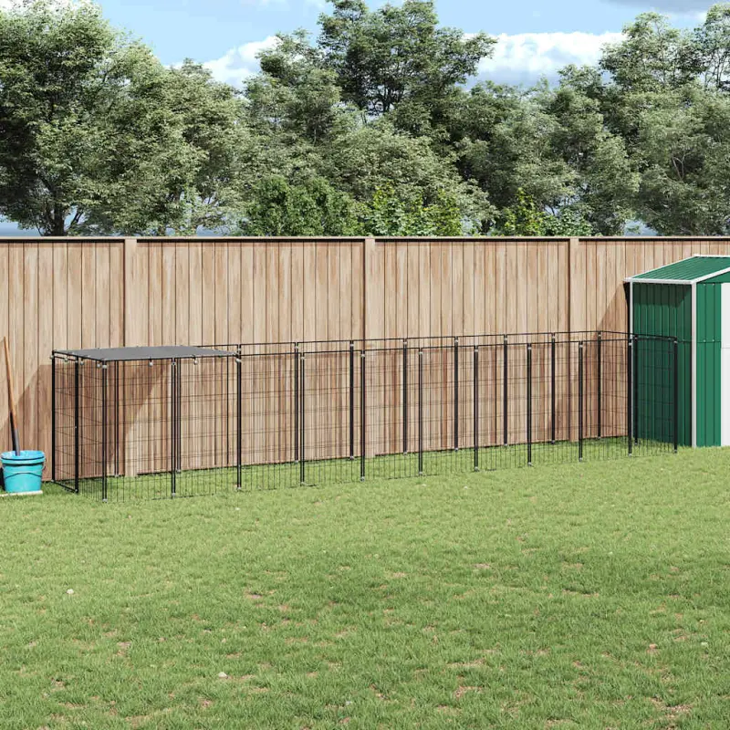 Kojec dla psa, czarny, 6,05 m², stalowy