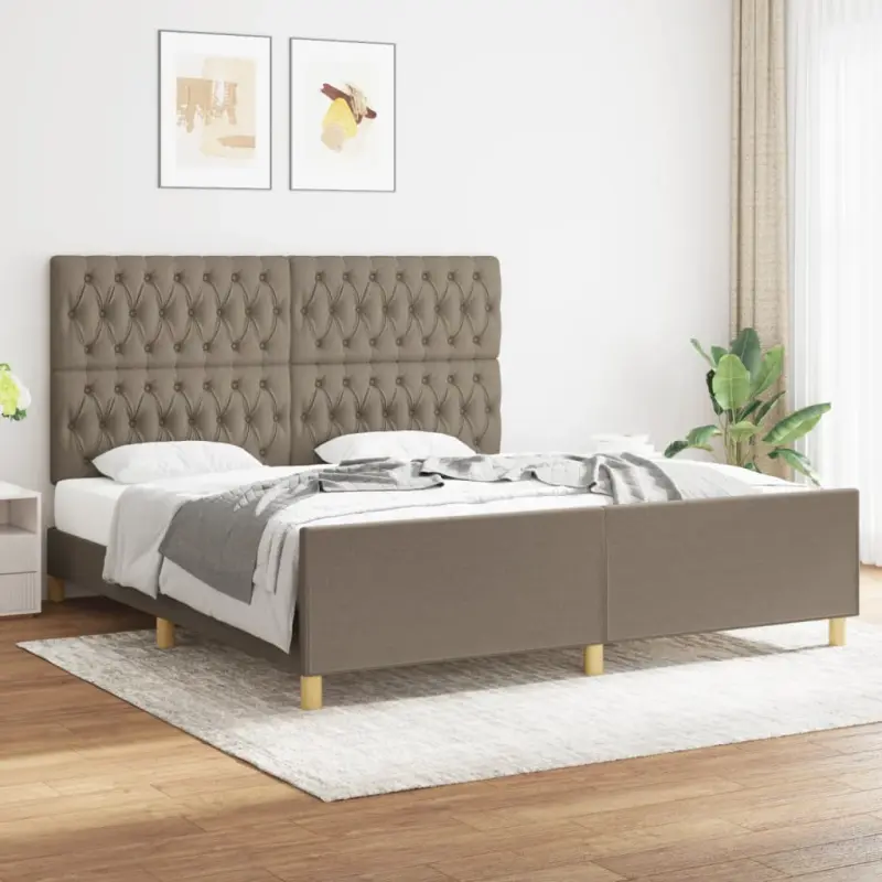 Rama łóżka bez materaca, taupe, 180x200 cm, obita tkaniną