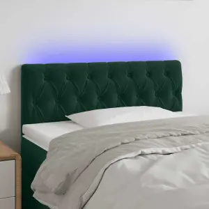 Zagłówek do łóżka z LED, ciemnozielony, 90x7x78/88 cm, aksamit