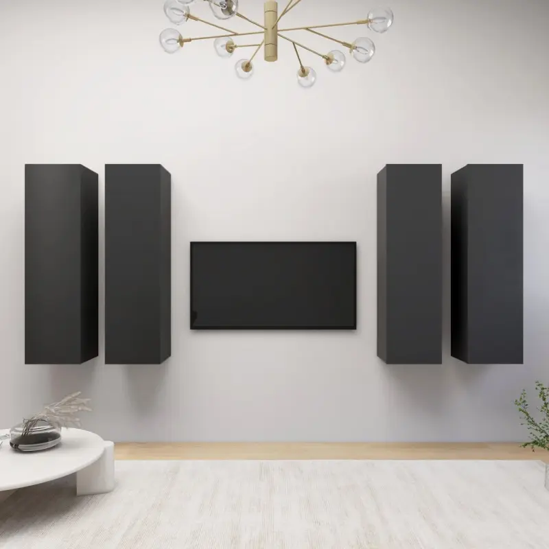 Szafki TV, 4 szt., szare, 30,5 x 30 x 110 cm, płyta wiórowa