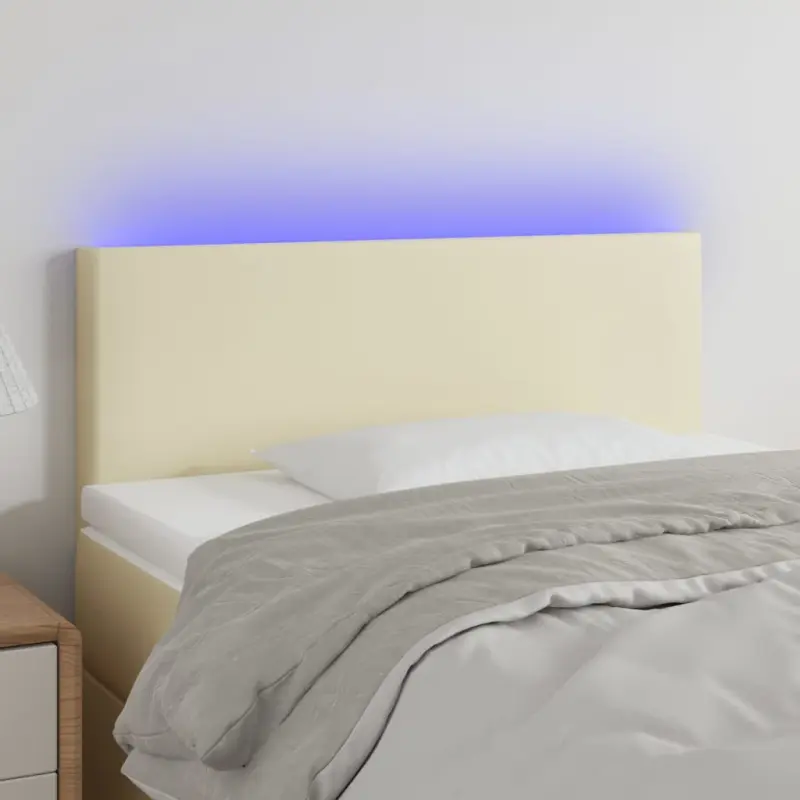 Zagłówek do łóżka z LED, kremowy, 80x5x78/88 cm, sztuczna skóra