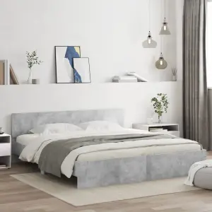 Rama łóżka z wezgłowiem i LED, szarość betonu, 180x200 cm