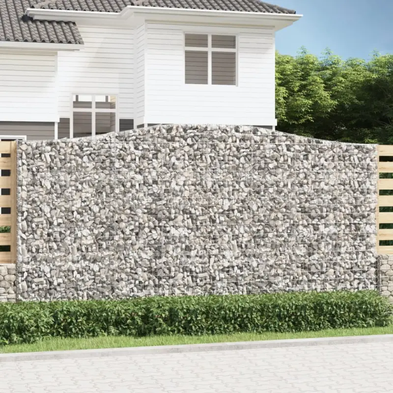 Kosze gabionowe, 7 szt, 400x50x200/220 cm, galwanizowane żelazo