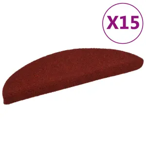 Maty na schody samoprzylepne 15 szt. 56x17x3 cm Bordowo-czerwone półokrągłe