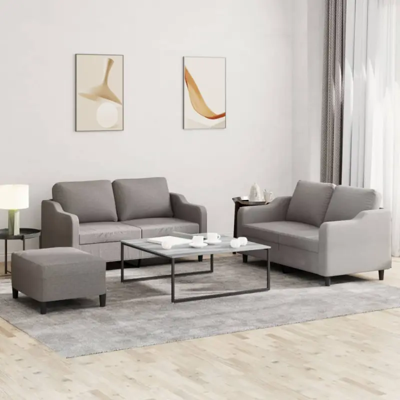 3-częściowy komplet wypoczynkowy z poduszkami, taupe, tkanina