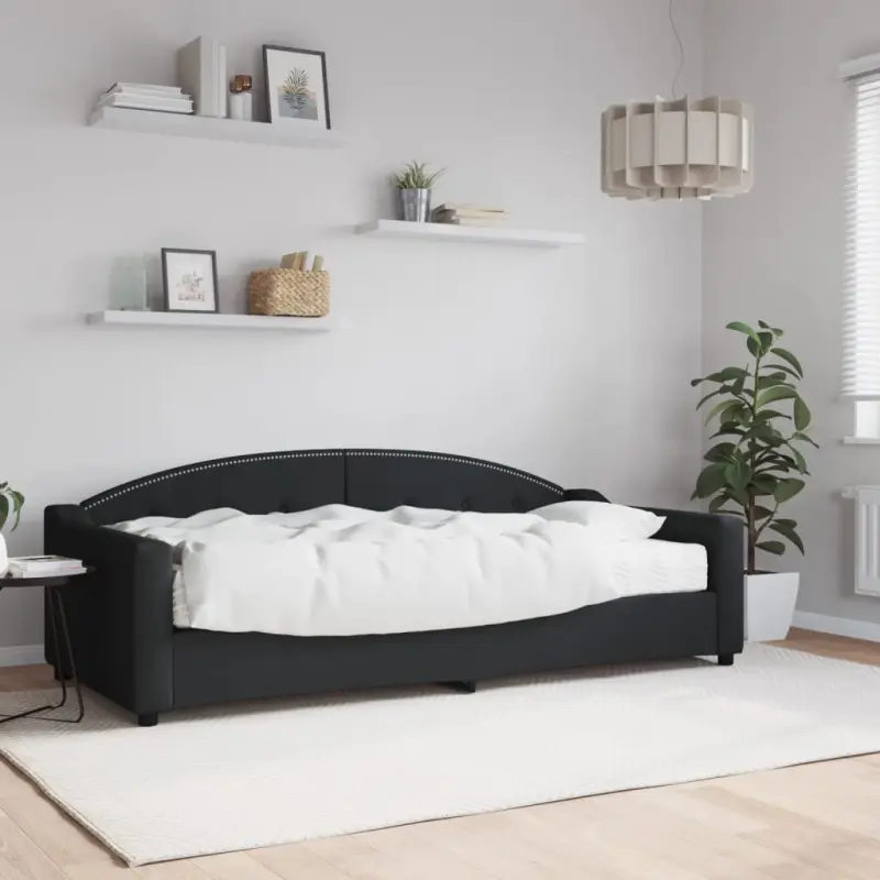Sofa z materacem do spania, czarna, 90x200 cm, tkanina