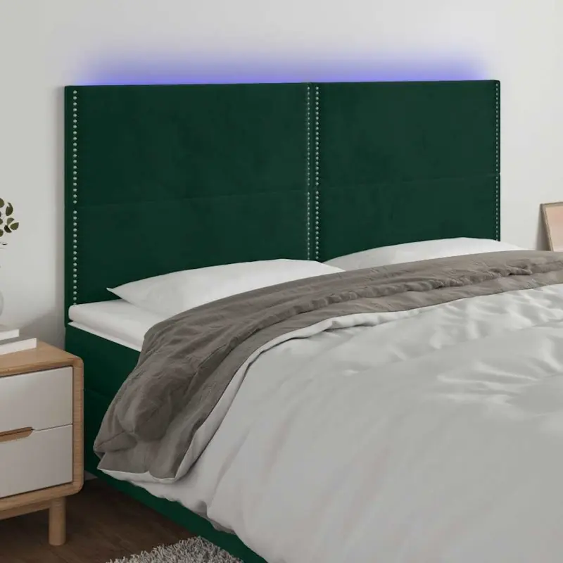 Zagłówek do łóżka z LED, ciemnozielony, 180x5x118/128 cm