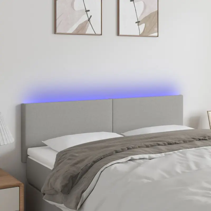 Zagłówek do łóżka z LED, jasnoszary, 144x5x78/88 cm, tkanina