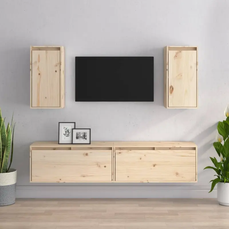 Szafki pod TV, 4 szt., lite drewno sosnowe