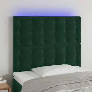 Zagłówek do łóżka z LED, ciemnozielony, 90x5x118/128cm, aksamit