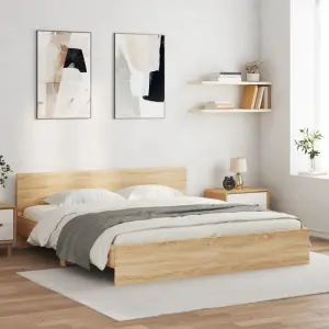 Rama łóżka z wezgłowiem i LED, dąb sonoma, 200x200 cm
