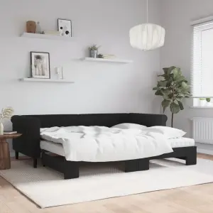 Sofa rozsuwana z materacami, czarna, 90x200 cm, aksamit