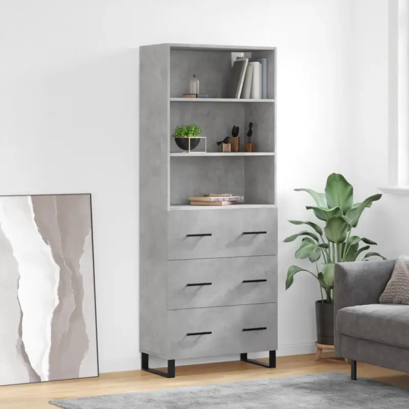 Witrynka, szarość betonu 69,5x34x180 cm materiał drewnopochodny