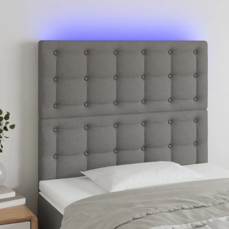 Zagłówek do łóżka z LED, ciemnoszary, 80x5x118/128 cm, tkanina