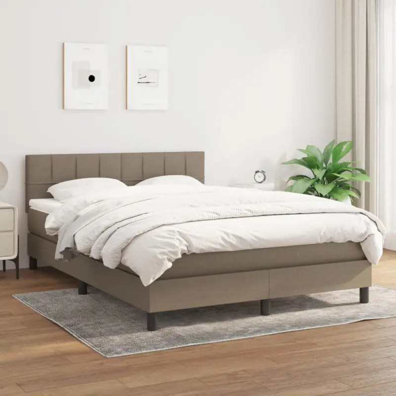 Łóżko kontynentalne z materacem, taupe, tkanina, 140x200 cm