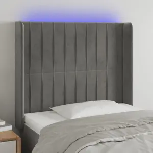 Zagłówek do łóżka z LED, jasnoszary, 83x16x118/128 cm, aksamit