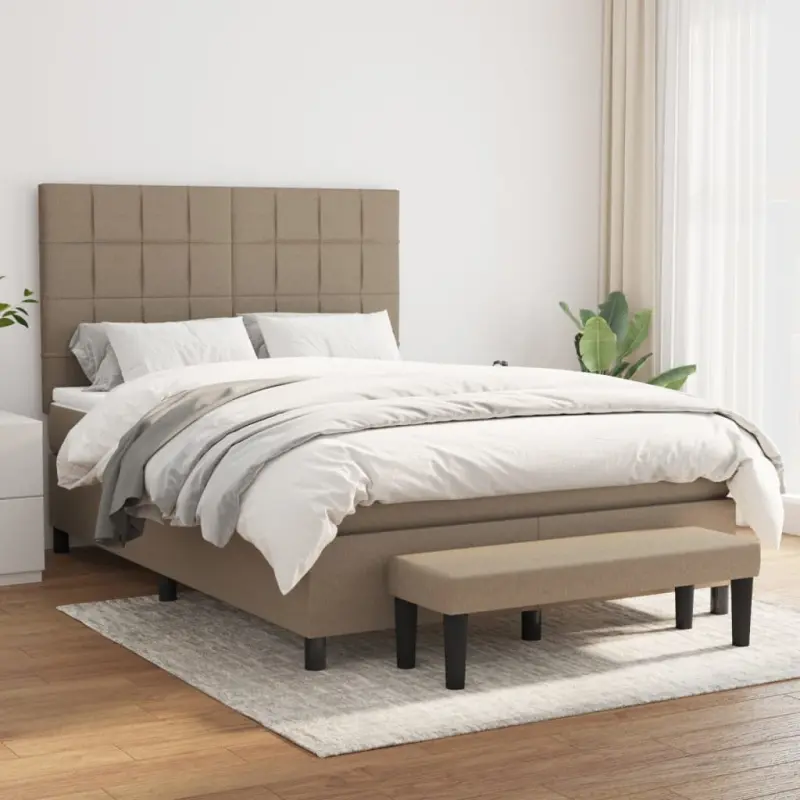 Łóżko kontynentalne z materacem, taupe, tkanina, 140x190 cm