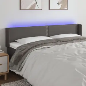 Zagłówek do łóżka z LED, szary, 203x16x78/88 cm, sztuczna skóra