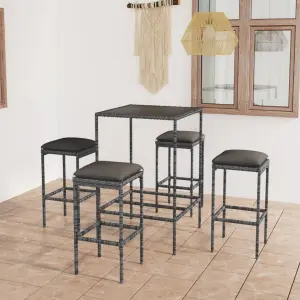 Meble ogrodowe 5-cz. zestaw barowy rattan PE szary z poduszkami