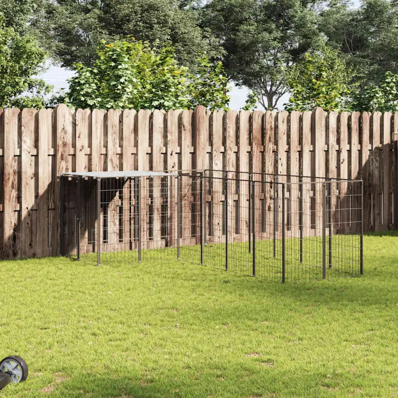 Kojec dla psa, czarny, 4,84 m², stalowy