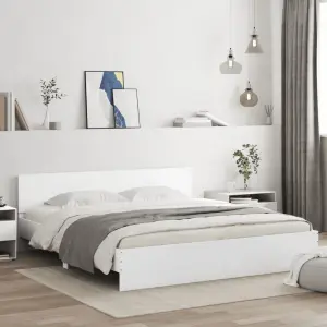 Rama łóżka z wezgłowiem i LED, biała, 200x200 cm