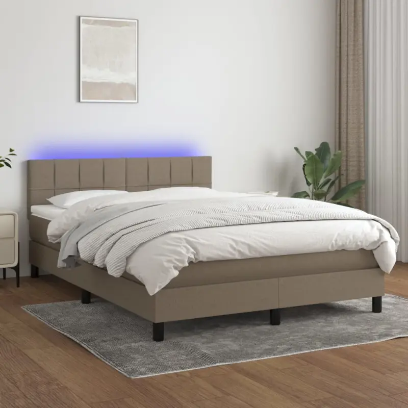 Łóżko kontynentalne z materacem, taupe, 140x190 cm, tkanina