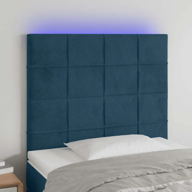 Zagłówek do łóżka z LED, ciemnoniebieski, 80x5x118/128 cm