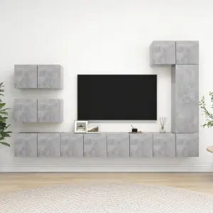 8-cz. zestaw szafek TV, szarość betonu, materiał drewnopochodny