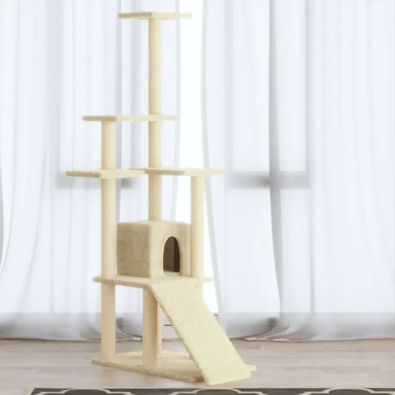 Drapak dla kota ze słupkami sizalowymi, kremowy, 155 cm