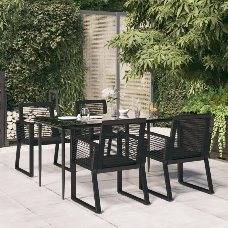 5-częściowy zestaw mebli ogrodowych, czarny, rattan PVC
