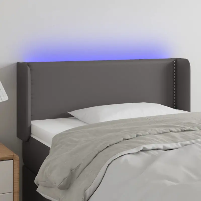 Zagłówek do łóżka z LED, szary, 103x16x78/88 cm sztuczna skóra