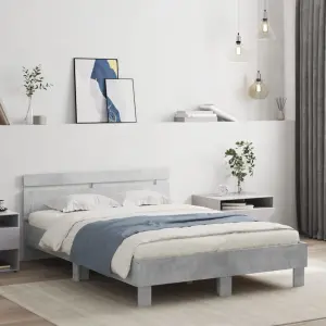 Rama łóżka z wezgłowiem i LED, szarość betonu, 135x190 cm