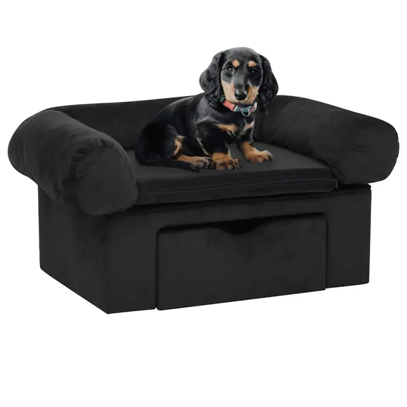 Sofa dla psa, z szufladą, czarna, 75x50x38 cm, pluszowa