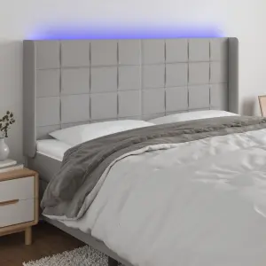 Zagłówek do łóżka z LED, jasnoszary, 203x16x118/128 cm, tkanina