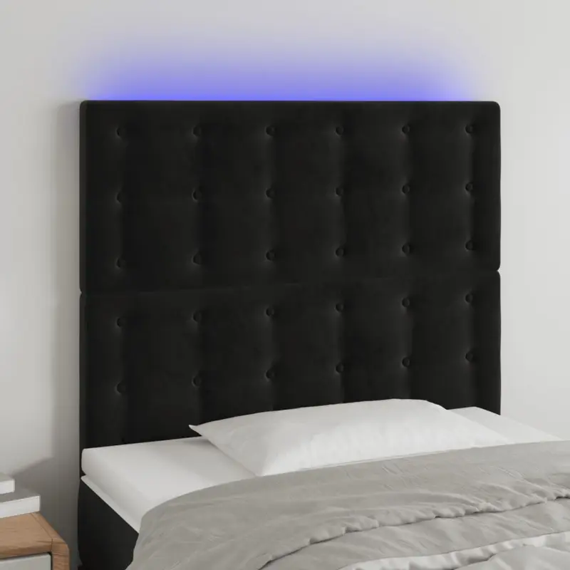 Zagłówek do łóżka z LED, czarny, 100x5x118/128 cm, aksamit