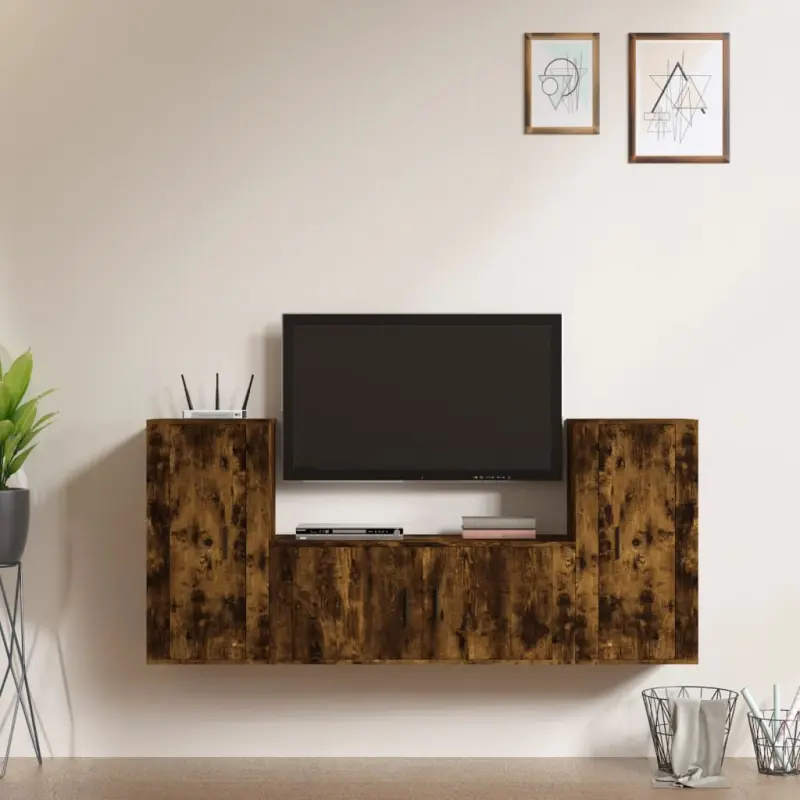 Zestaw 3 szafek TV, przydymiony dąb, materiał drewnopochodny