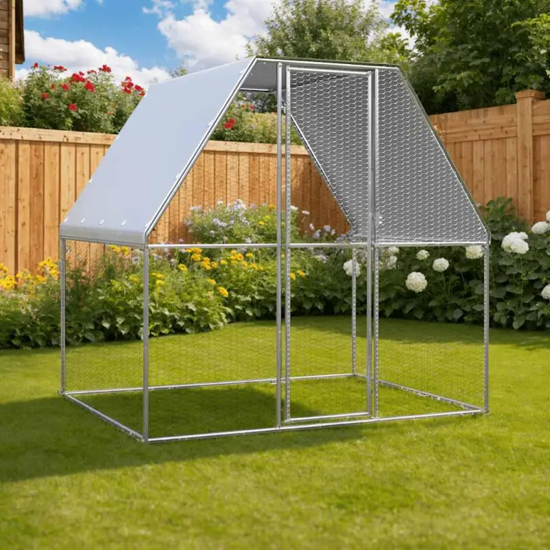 Klatka dla kurcząt, srebrno-szara, 2x2x2 m, stal galwanizowana
