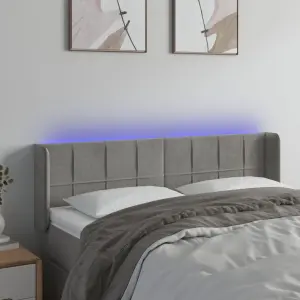 Zagłówek do łóżka z LED, jasnoszary, 147x16x78/88 cm, aksamit