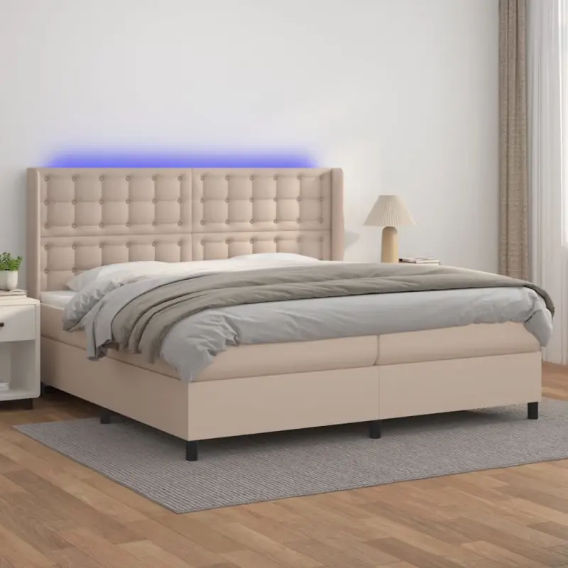 Łóżko kontynentalne, materac i LED cappuccino 200x200 cm