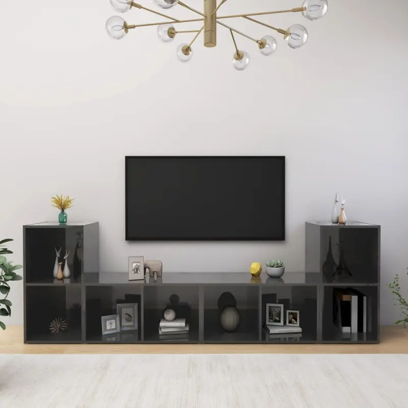 Szafki TV, 4 szt., szare, wysoki połysk, 72x35x36,5 cm, płyta