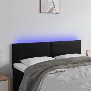 Zagłówek do łóżka z LED, czarny, 144x5x78/88 cm, sztuczna skóra