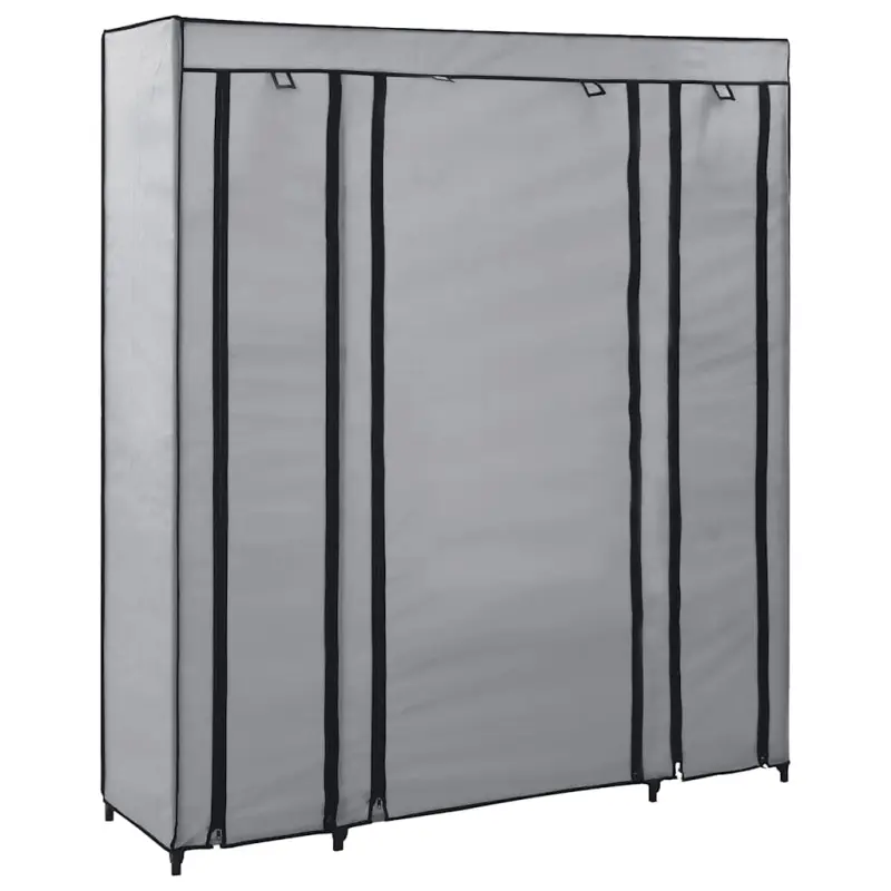 Szafa z przegrodami i drążkami, szara, 150x45x176 cm, tkanina